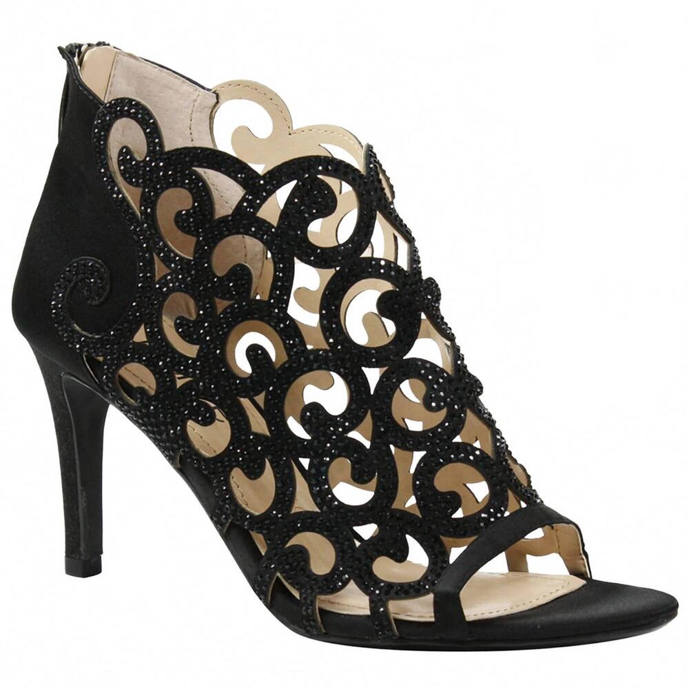 NEW J. RENEE women's mcwayfalls rhinestone cage dress sandals in black